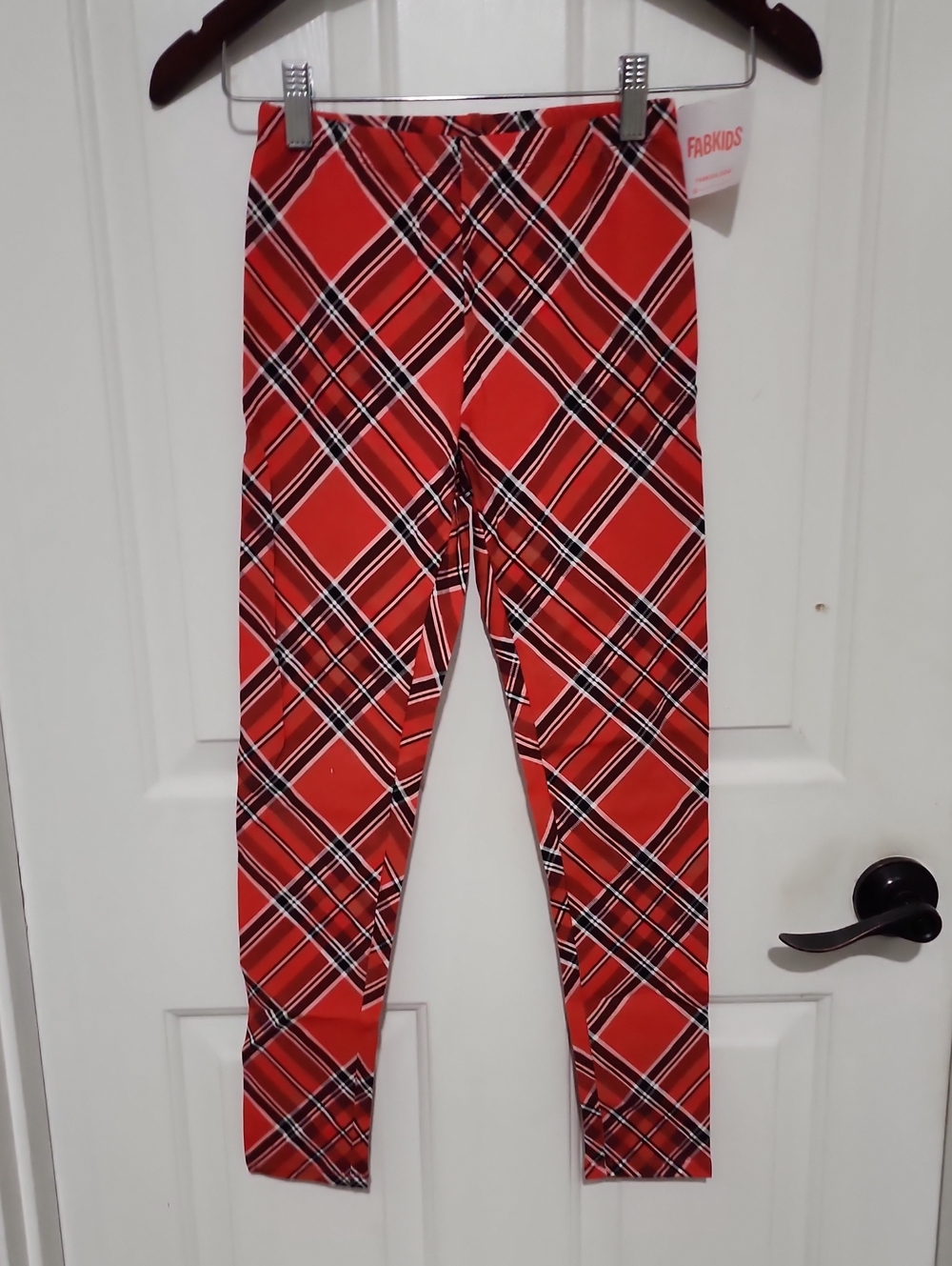 fabkids Red Plaid Girls' Leggings with Black & White Accents